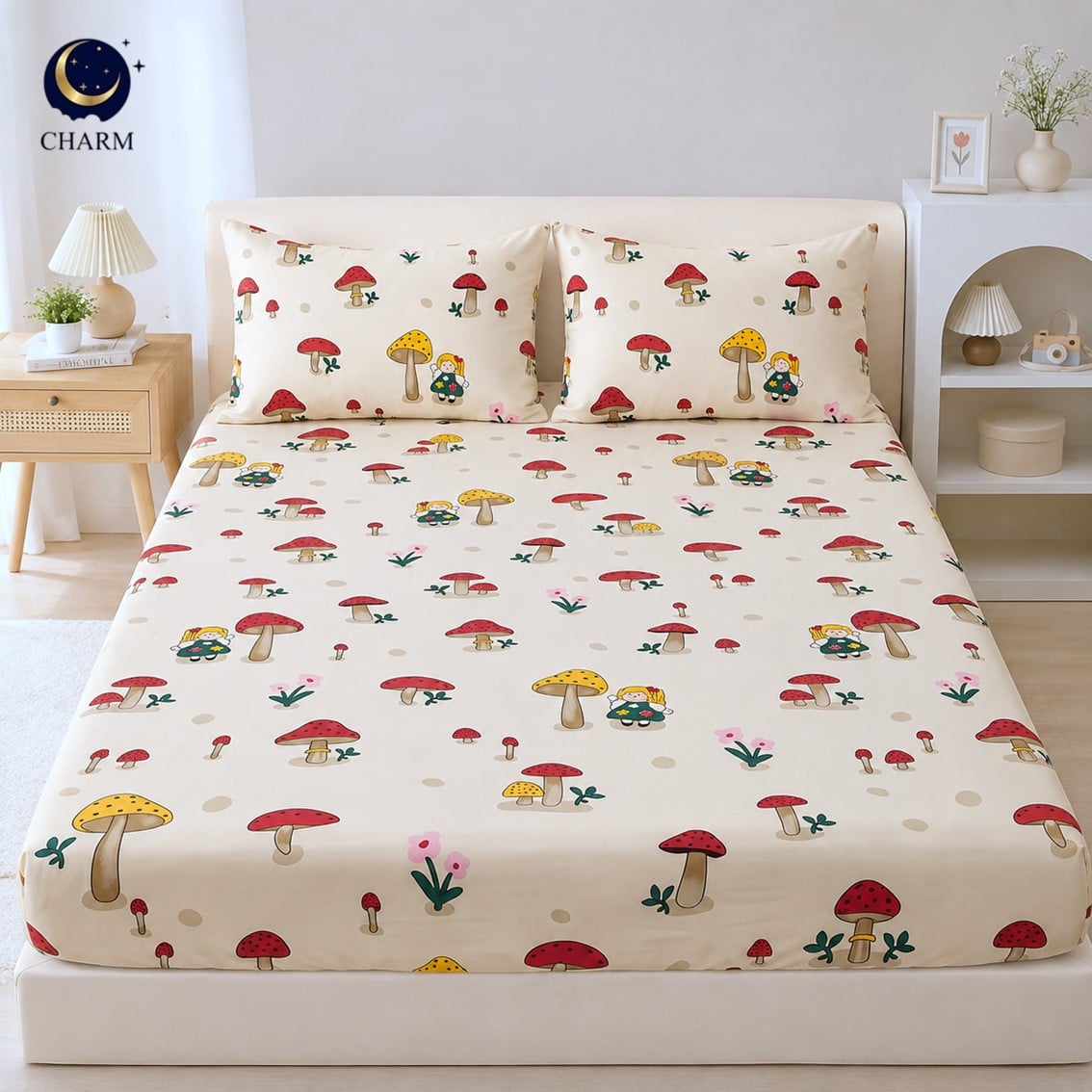 ชุดผ้าปูที่นอน 5 ฟุต 4 ชิ้น CHARM DREAMY ลาย RED MUSHY_5